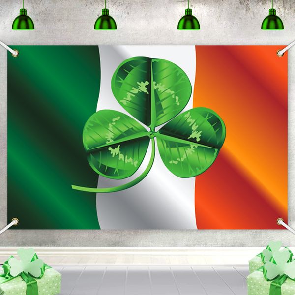 3x5FT Happy St Patricks Day Banner Decorations Backdrop Yard Sign Outdoor Backgroud Party Suprimentos com quatro ilhós de latão