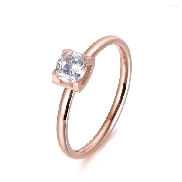 Eheringe Klassische Rose Gold Farbe Zirkonia Verlobungsring Schmuck Edelstahl Für Frauen Anneau R18021