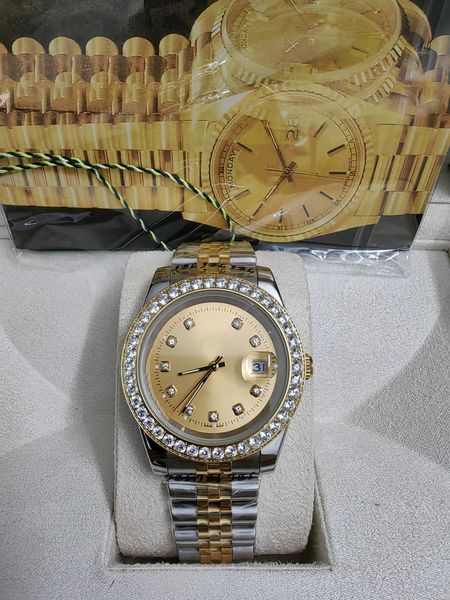 Com Box Luxury Watches Luxury 41mm Mens 18k Dial de ouro amarelo Diamante maior marca automática marca masculina Watchwatch 202366