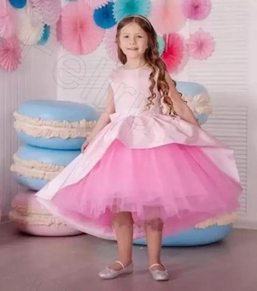 Vestidos de menina encantadora rosa princesa concurso de beleza Flower Length Length Aniversário das crianças Dama de dama de honra Saias de festa de balé