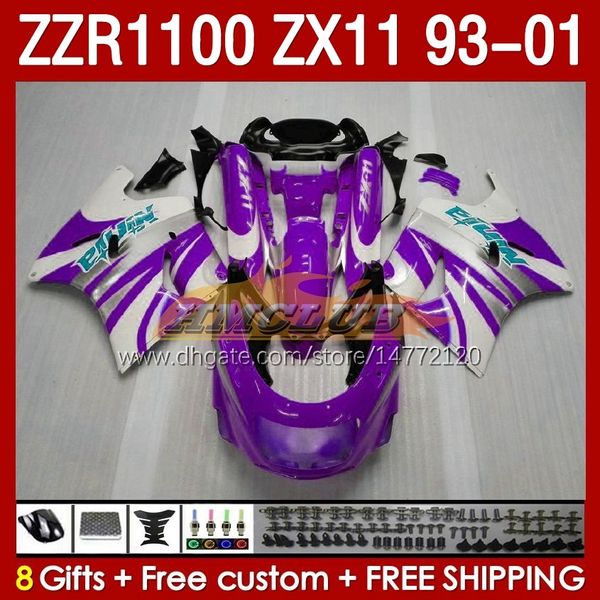 Purple White OEM Full Body для Kawasaki Ninja ZX-11 R ZZR-1100 ZX-11R ZX11R 93 94 95 96 01 165NO.67 ZZR 1100 CC ZX11 ZX 11 R 11R1100 1997 1998 1999 2000 2001 КОМПЛЕКТ ПАРТИНГ