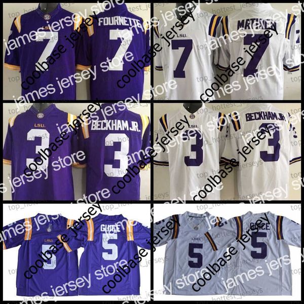 Fußballtrikots NCAA LSU 3 Odell Beckham Jr. Fußballtrikot Tryann Mathieu 7 Leonard Fournette 5 Derrius Guice Lila Weiß College Herren