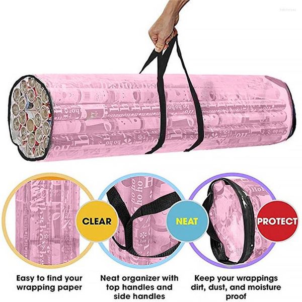 Aufbewahrungsbeutel, Weihnachtsgeschenk, Geschenkpapier, zum Aufhängen, zum Aufhängen, Organizer, Bänder, Halter, robust, zum Basteln, für Kamin, Wand, Rosa, 60 cm