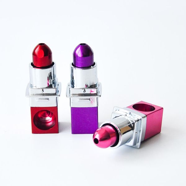 Pipa per rossetto in metallo Pipa per rossetto Pipa portatile in metallo Regalo magico per novità per donna Colore rosso viola rosa