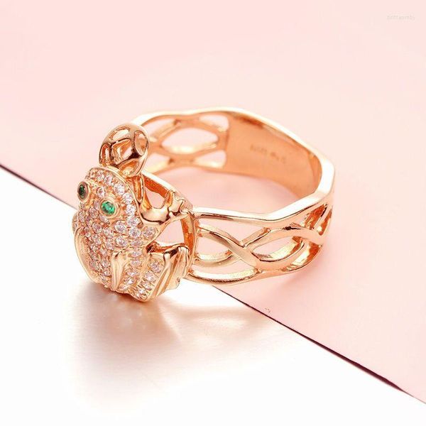 Rings de cluster Ringos genuínos de ouro rosa genuíno russo 585 japoneses roxos e coreano Toad Golden Toad para homens Mulheres