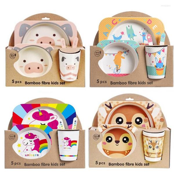 Schalen 5 teile/satz Cartoon Tier Geschirr Baby Geschirr Set Umweltfreundliche Bambus Faser Geschirr Platte Schüssel Für Kinder Junge Mädchen Geschenke