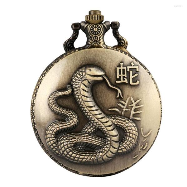 Pocket Watches Bronze Chinese Zodiac Snake Watch Pingente de colar completo FOB Chain Relógio Relógio Unissex Presentes