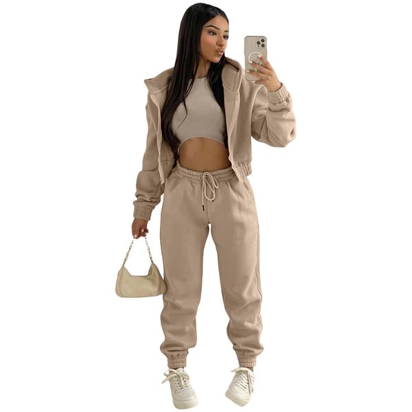 Novo outono inverno velo agasalhos 3 peças define feminino manga longa sweatsuits casual com capuz jaqueta colete e calças combinando conjunto casual ternos esportivos roupas esportivas 8686