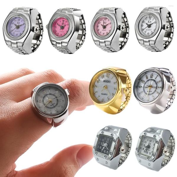 Cluster Rings Digital Quartz Finger Watch Ring per donna uomo Vintage Gold Sliver Mini Punk orologi gioielli elastici orologio regalo