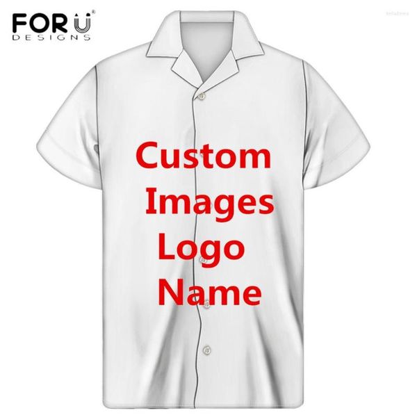 Camicie casual da uomo FORUDESIGNS Personalizza le tue immagini/Logo/Nome Hawaiano per uomo Manica corta Regular Fit Mens Button-Down Top