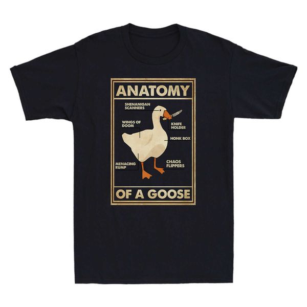 T-shirt da uomo Anatomy Of A Goose Funny Duck Graphic Gaming Gamer T-shirt nera da uomo vintage Harajuku Gothic Tshirt Ullzang Streetwear Top T230103