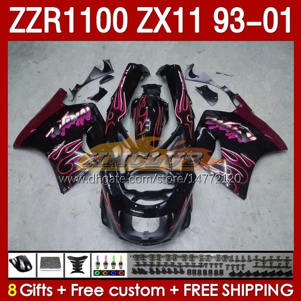 OEM Body Kit для Kawasaki Ninja ZX-11 R ZZR1100 93-01 ZX 11 R 11R ZX11R 93 94 95 96 01 165NO.97 ZX11 R ZZR-1100 ZZR 1100 CC ZX-11R 1997 1998 1999 2000 2001 Fairing Red Flame