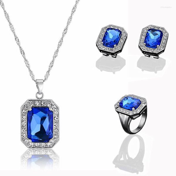 Brincos de colar Costumo para mulheres colar/pingente/brincos/anéis Casamento com Blue Stones Box Free Box