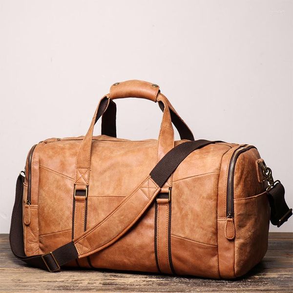 Reisetaschen, luxuriöse Herren-Reisetasche aus Vollnarbenleder, Big Beg Rindsleder, Weekender, echtes Vintage-Gepäck