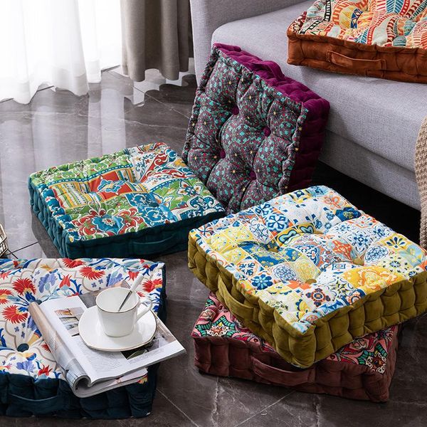 Travesseiro de travesseiro de impressão digital Backrest Batle janela tatami piso pad cadeira de jantar decoração casa decoração de veludo holandês assento quadrado