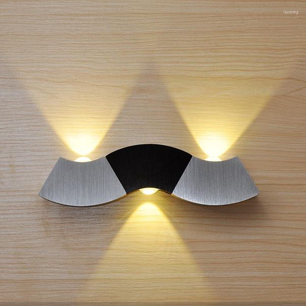 Lampada da Parete a Led Onda di Luce per Interni 3 Watt per Esterni 4 Nero Argento Guscio in Alluminio Curva Creativa per Giardino di Casa