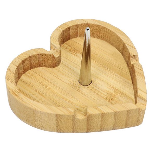 Posacenere in legno di bambù naturale Portasigarette portatile a base di erbe secche Filtro Ciotola Staffa Cenere Contenitore di fuliggine Vetro a forma di cuore Bong Narghilè Shisha Fumo