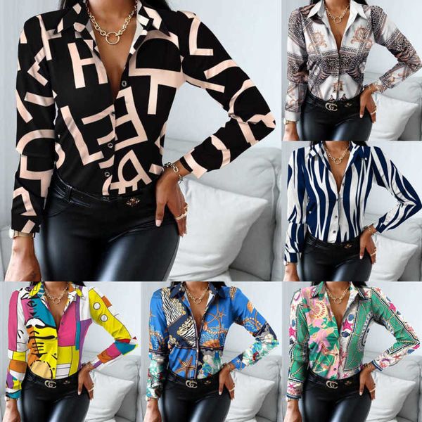 2023 Bahar Kadınlar Uzun Kollu Gömlek Yeni Baskı Bluzlar Tasarımcı Tops Plus Boyut 3xl