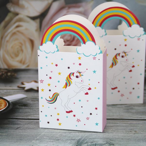 Nuovo simpatico arcobaleno unicorno caramelle pasticceria torta imballaggio scatola regalo di cartone scatola di carta di Natale per bambini A365