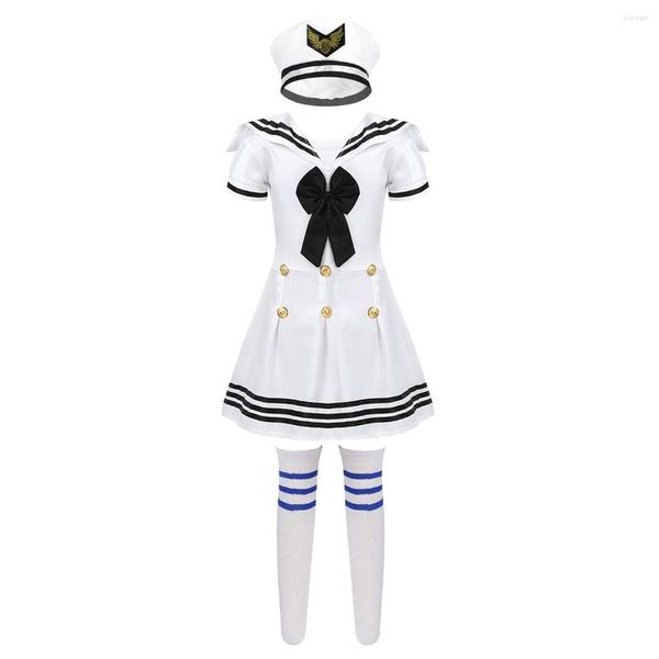 Set di abbigliamento Costumi per bambini per uniforme da marinaio della marina Halloween Cosplay Girls Party Choir School Dance Performance Dress con cappello a calza
