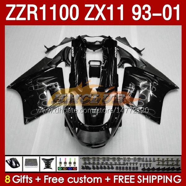 OEM corpo inteiro para Kawasaki Ninja ZX-11 R ZZR-1100 ZX-11R ZX11R 93 94 95 96 01 165NO.76 ZZR 1100 CC ZX11 ZX 11 R 11r ZZR1100 1997 1998 1999 2000 2001 Kit Kit cinza Flames