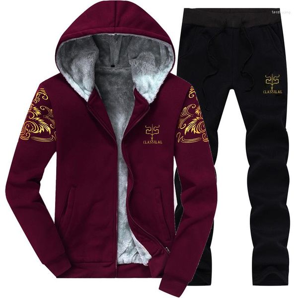 Herren Trailsuits Herumn Winter Warm Hoodie Jacket Pant Fleece 2-teilige Set für Männer Jugend Casual Tracksuit Kleidung männliche Jogging Sportanzüge