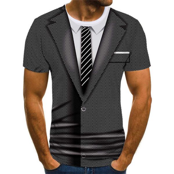 T-shirt da uomo 2021 Estate 3D stampato giacca vestito modello falso T-shirt moda tendenza divertente felpa ragazzo camicia casual personalizzata T230103