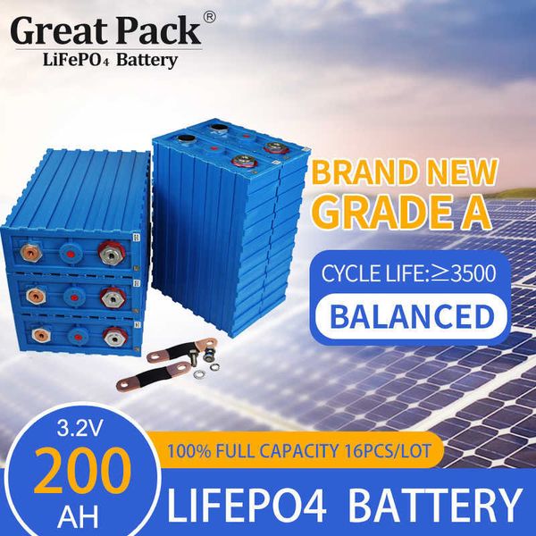 16PCS 3.2V 200Ah Grade A LiFePO4 Batterijcel Oplaadbare Deep Cycle Lithium Ion Power Bank