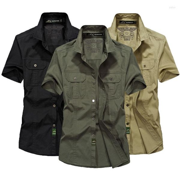 Camicie casual da uomo 2023 estate uomo sottile cotone manica corta moda maschile elegante designer militare abbigliamento da uomo