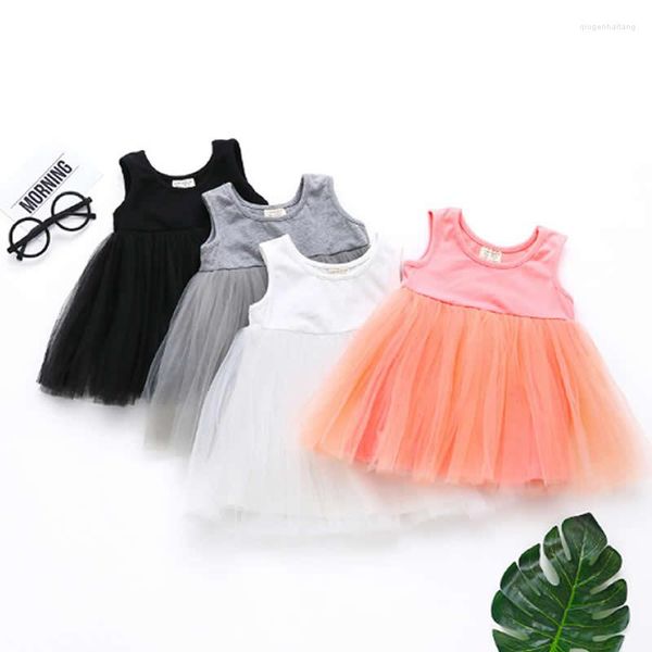 Mädchen Kleider Sommer Weibliche Baby Shirts Baumwolle Rundhals Ärmellose Weste Kleid Mädchen Mesh Spitze Außenhandel Koreanische Kinder der Kleidung