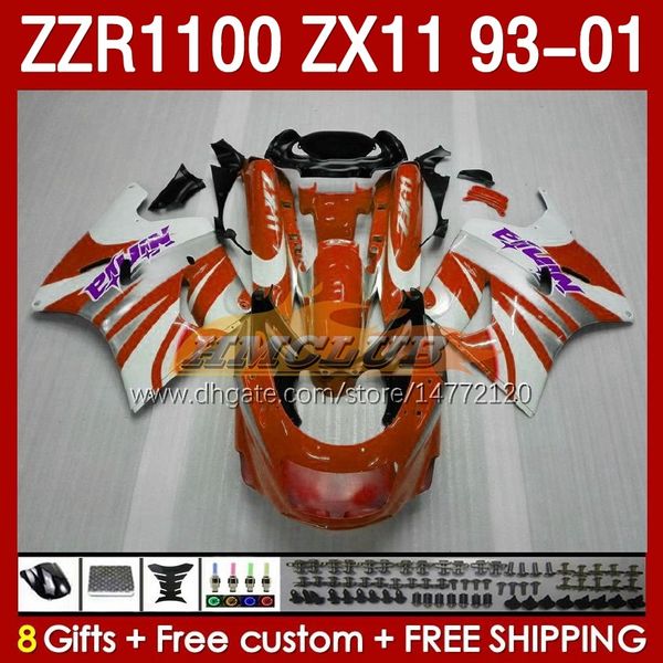 Orangeweißer Körper für Kawasaki Ninja ZX-11 R ZX-11R 93 01 ZZR1100 1993 1994 1995 1996 1997 165no.122 ZZR-1100 ZX 11 R 11R ZX11 R ZZR 1100 CC ZX11R 1998 1999 2000 2001 Fairing