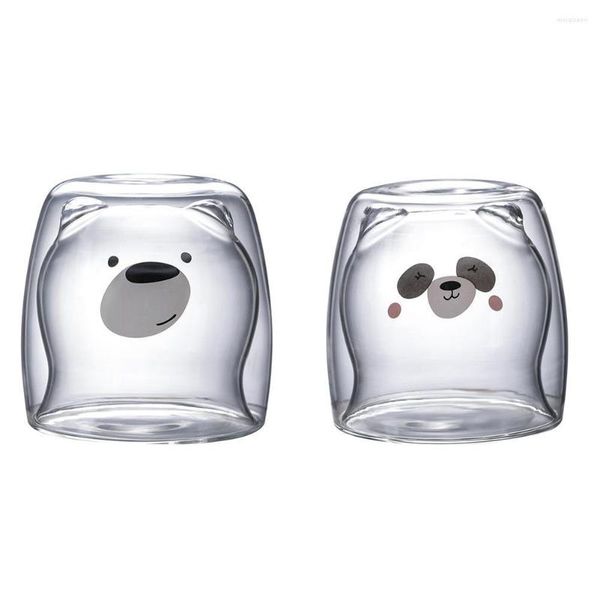 Bicchieri da vino 3D 2 livelli Innovativo Lovely Panda Bear Tazza da caffè Tazza in vetro a doppia parete resistente al calore per succhi di latte Decorazioni per feste a casa