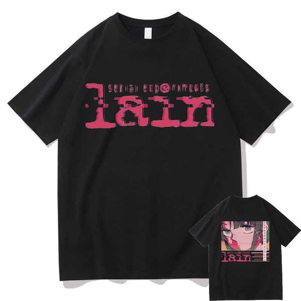 Camisetas masculinas Japanese Anime Serial Experiments Lain Tshirt Glitch Iwakura Manga Weeb Girl Sci Fi Cartoon Tshirt Manga Curta Fashion T230103