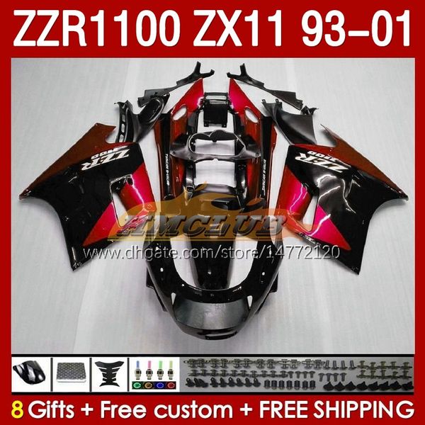 OEM corpo inteiro para Kawasaki Ninja ZX-11 R ZZR-1100 ZX-11R ZX11R 93 94 95 96 01 165NO.81 ZZR 1100 CC ZX11 ZX 11 R 11r ZZR1100 1997 1998 1999 2000 2001 Kit Kit Red Blk preto