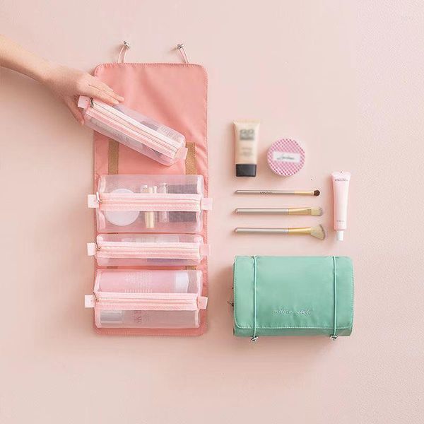 Kosmetiktaschen 4 in 1 tragbare Tasche für Frauen Reißverschluss Mesh trennbare Kosmetiktasche Damen Make-up Organizer abnehmbare Toilettenartikel