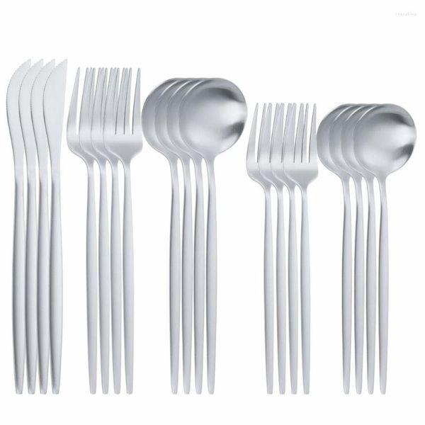 Besteck-Sets, 20-teilig, mattsilberfarben, Edelstahl, Besteck-Set, Geschirr, Abendessen, Gabeln, Messer, Löffel, Reisebesteck