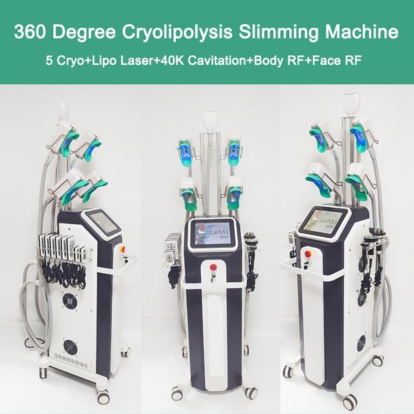 360° Kryolipolyse-Fettgefriergerät, Kryo-Therapiegerät, 40K Kavitation, Gewichtsverlust, Lipo-Laser, Fettentfernung, Lymphdrainage, RF-Radiofrequenz, Hautstraffung, Anti-Falten