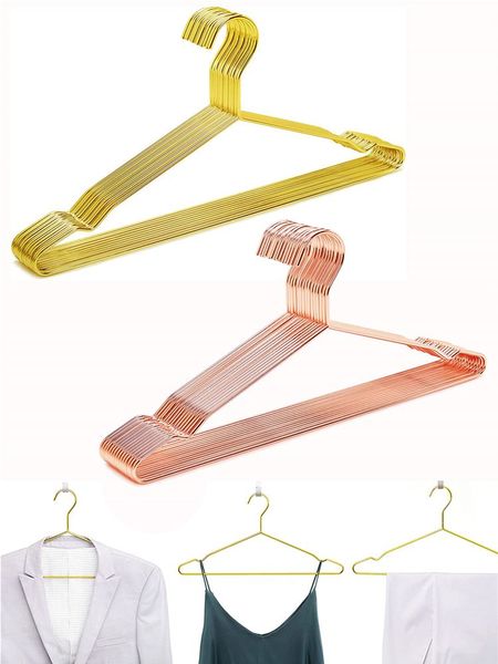 Goldfarbener starker Metallbügel, Kleiderbügel für Standard-Anzug, Jacke, Hemd, Kleid, Mantel, Boutique, platzsparend, RRC872