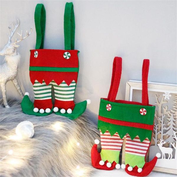 Noel Dekorasyonları Hediye Çantaları Yaratıcı Elf Bacak Şeklinde Çanta Şeker Kurabiyeleri Tavan Sunma El çantası Şarap Şişesi Tutucu Noel Dekorasyonu