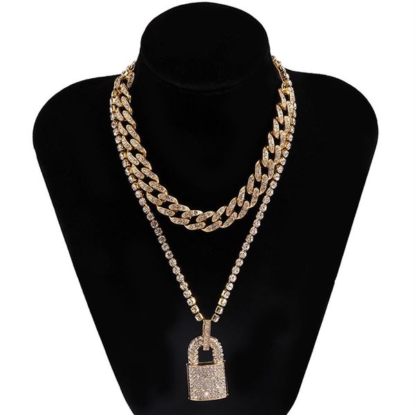 Легкие роскошные ожерелья с подвеской и замком с бриллиантами, модные преувеличенные ретро-личности, многослойные хип-хоп, панк-стиль, Cuba329q