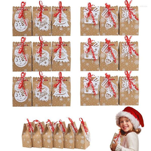 Decorazioni natalizie 24 sacchetti di carta Kraft per bomboniere, regalo di Babbo Natale, fiocchi di neve, caramelle, biscotti, sacchetti per avvolgere