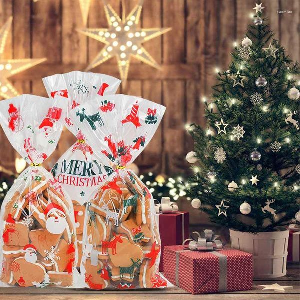 Weihnachtsdekorationen Baum PVC-Beutel für Geschenk-Elch-transparente durchsichtige Beutel-Backen-Süßigkeit-Weihnachtsmann-Plätzchen-Verpackung 50pcs