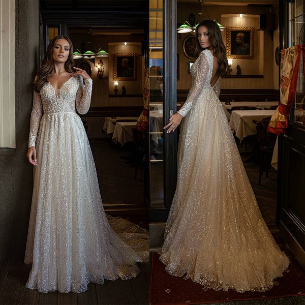 Свадебные платья с богемными платья A Sexy V Neck без спинки Appliqued Boho vestidos de novia сделано на заказ плюс пляжные свадебные платья