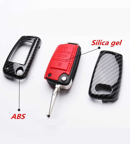 ABS Karbon Fiber Silikon Araç Anahtarı Kapak Koruyucu Audi A3 A4 A5 C5 C6 8L 8P B6 B7 B8 C6 RS3 Q3 Q7 TT 8L 8V S3 KEYCHAIN223J