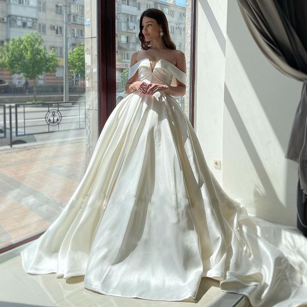 Abiti da sposa linea A in raso con spalle scoperte Abito da principessa con volant Abito da giardino semplice per abiti da sposa 326 326