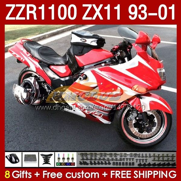 OEM Body Kit для Kawasaki Ninja ZX-11 R ZZR1100 93-01 ZX 11 R 11R ZX11R 93 94 95 96 01 165NO.100 ZX11 R ZZR-1100 ZZR 1100 CC ZX-11R 1997 1998 1999 2000 2001 Fairing Red White