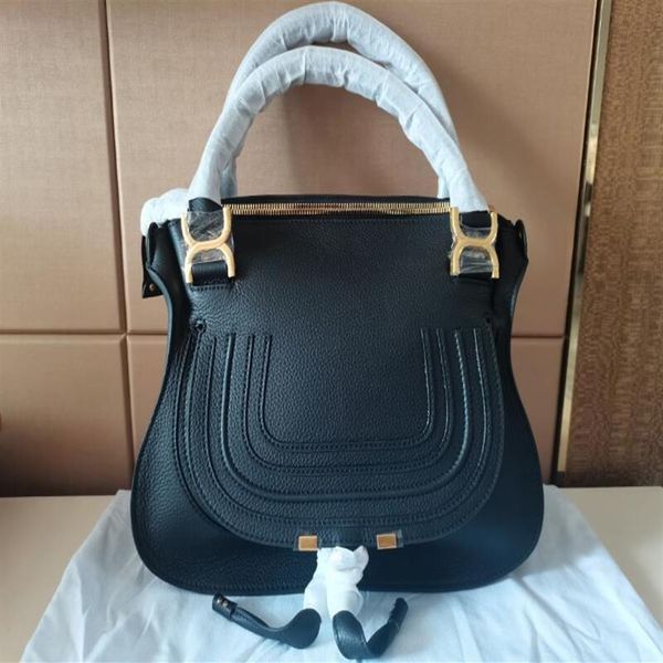 realfine888 Borse 5A Totes Marcies Borsa a mano in pelle 36 cm Grana pelle di vitello Colore nero Manici superiori Borse a tracolla con sacchetto per la polvere207r