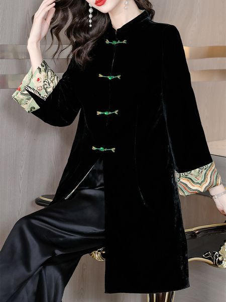 Trench da donna Elegante manica ricamata Vintage Velluto Kimono da donna O Collo Giacca a vento Cappotto Capispalla 221231