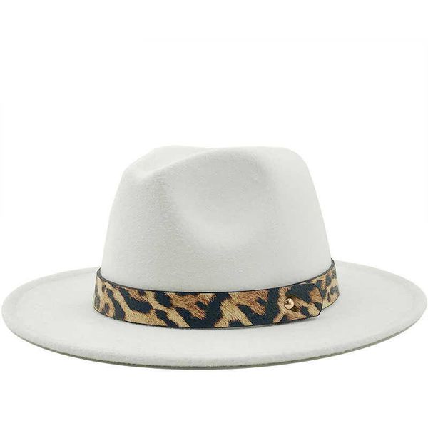 Hats de lã de lã jazz chapéus fedora homens casuais mulheres couro leopardo cinturão chapéu branco rosa amarelo panamá trilby festeira formal tap 0103