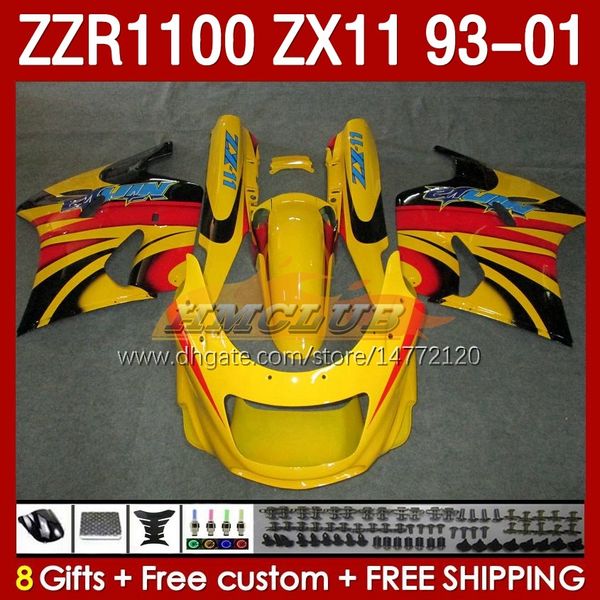 Kit per il corpo OEM per Kawasaki Ninja ZX-11 R ZZR1100 93-01 ZX 11 R 11R ZX11R 93 94 95 96 01 165NO.101 Giallo Stock ZX11 R ZZR-1100 ZZR 1100 CC ZX-11R 1997 1998 1999 2000 2001 Failing